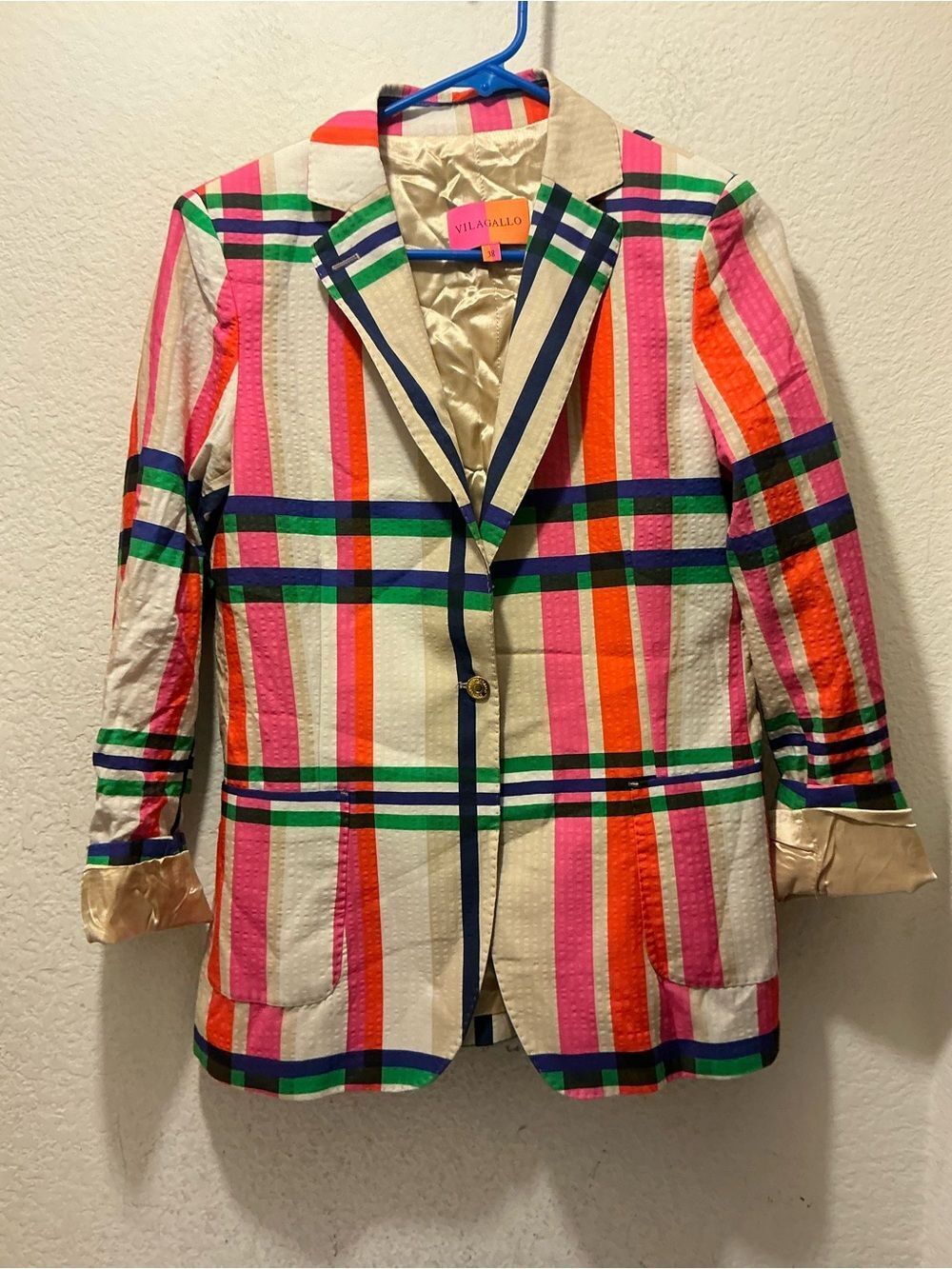 NWOT VILAGALLO plaid single breasted harlow blazer in herne size 38 - Picture 4 of 9